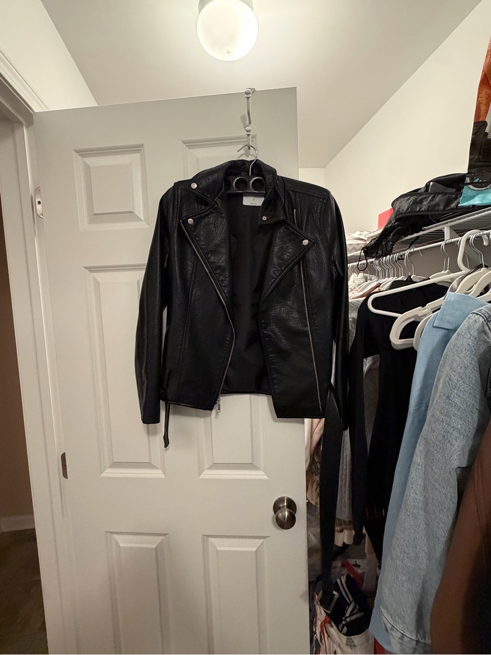 Old Navy Black Faux Leather Moto Jacket with Asymmetrical Zip